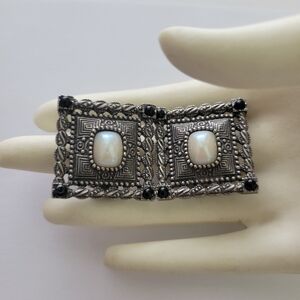 Vintage 1928 Collection Silver Faux Pearl Square Clip On Earrings